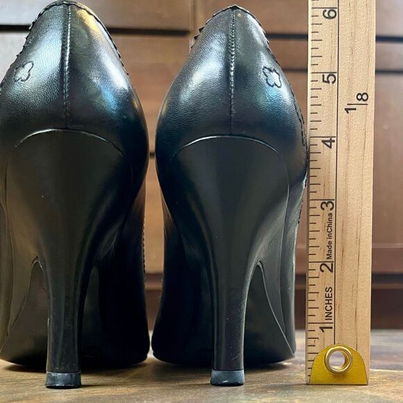 Women’s Black Leather Embroidered Pump Heels 7.5 - Picture 8 of 13